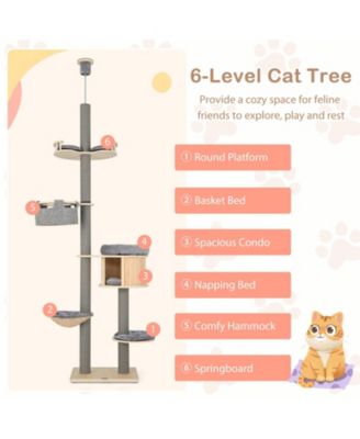6-tier Floor-to-Ceiling Cat Tree 100-110 Inches Adjustable Height