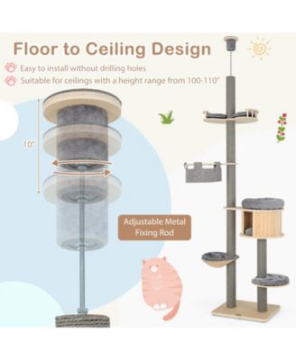 6-tier Floor-to-Ceiling Cat Tree 100-110 Inches Adjustable Height