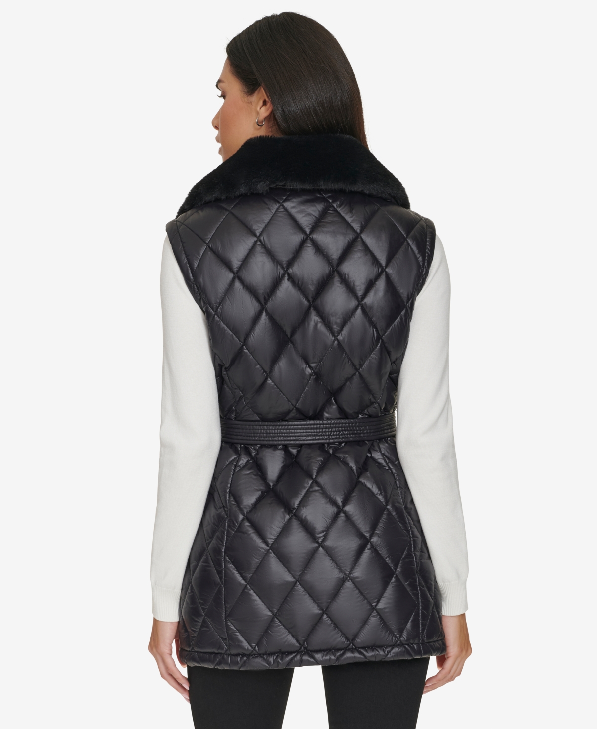 Calvin Klein Women's Quilted Faux-Fur Collar Vest