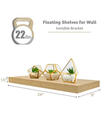 24 x 9 Inch 4 Pack Wall Mounted Floating Wood Shelves - for Bedroom, Kitchen, Living Room, Bathroom