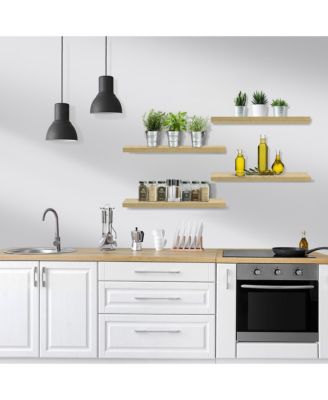 24 x 9 Inch 4 Pack Wall Mounted Floating Wood Shelves - for Bedroom, Kitchen, Living Room, Bathroom