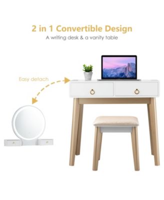 Makeup Vanity Table Set with Touch Screen Dimming Mirror and 3 Color Lighting Modes