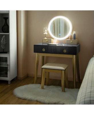 Makeup Vanity Table Set with Touch Screen Dimming Mirror and 3 Color Lighting Modes