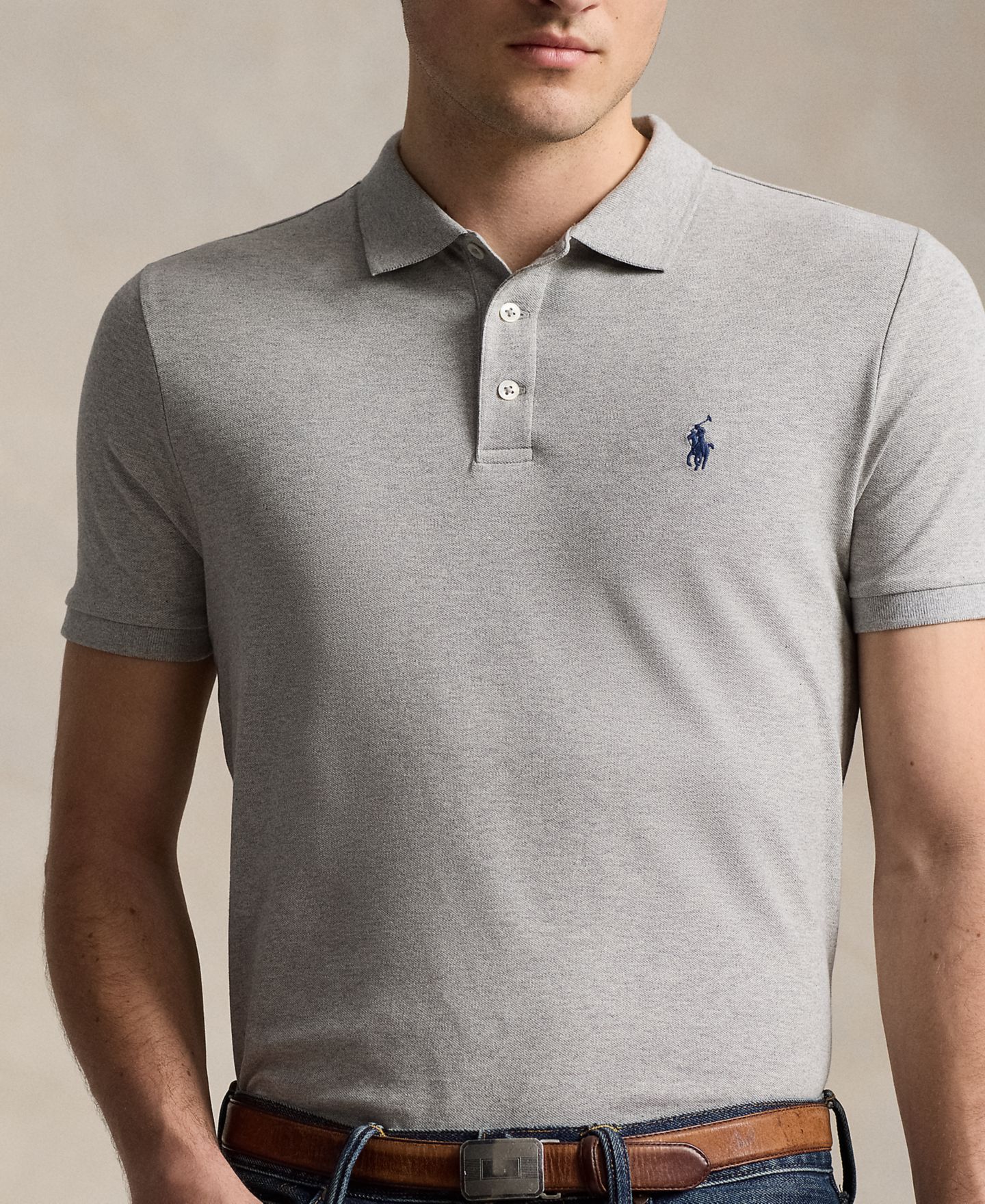 Мужское поло Polo Ralph Lauren Classic-Fit Stretch Mesh Polo Shirt, цвет: Меланжевый — фото 3