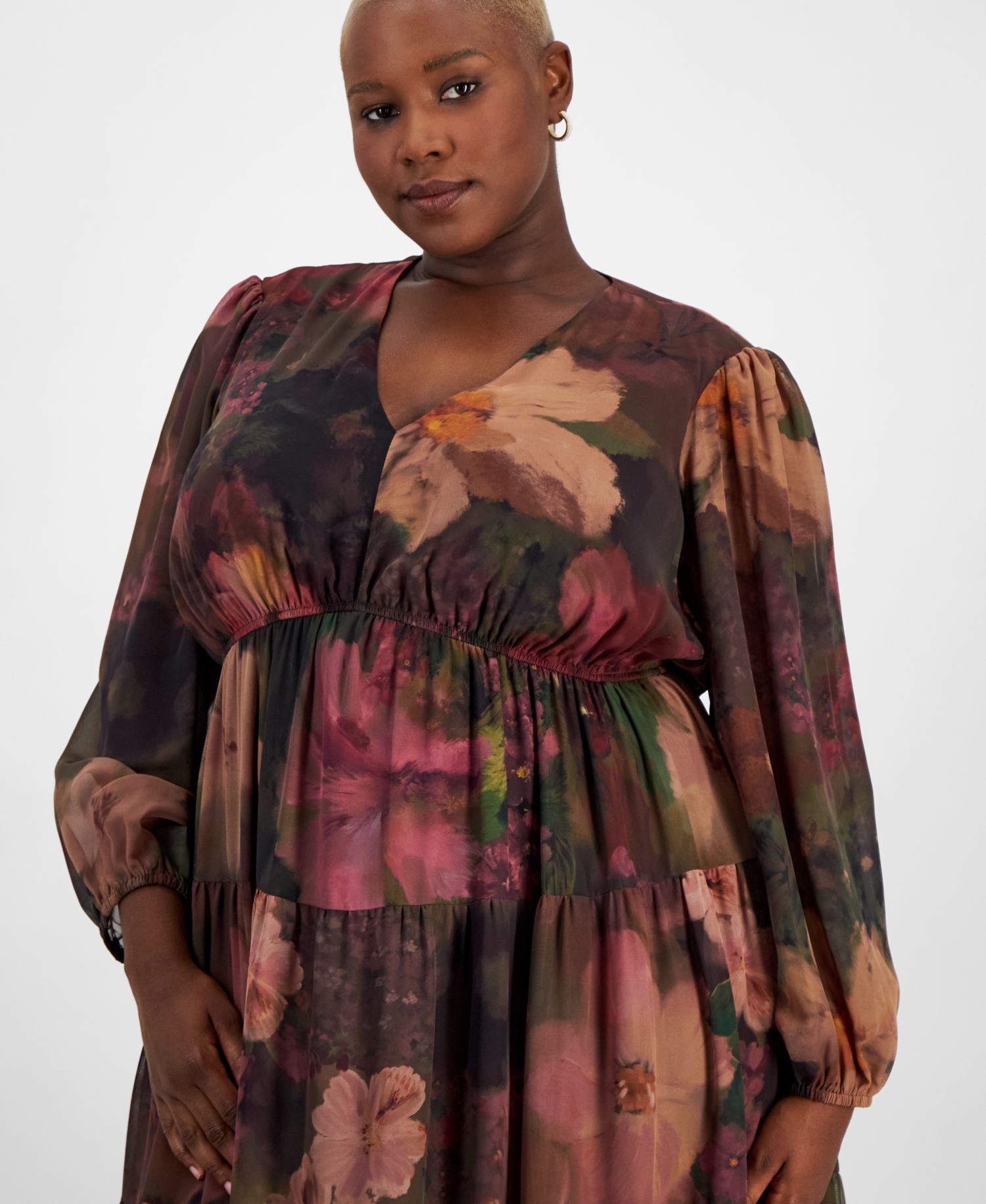 Plus Size V-Neck Tiered Maxi Dress