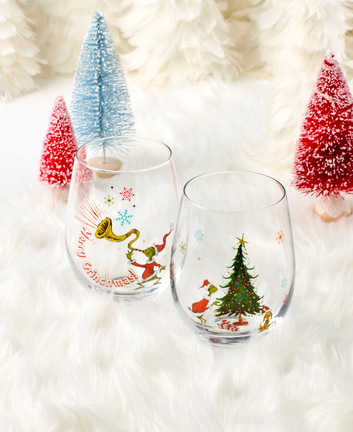 Lenox Grinchmas Stemless Wine Glasses, Set Of 4 In Multi