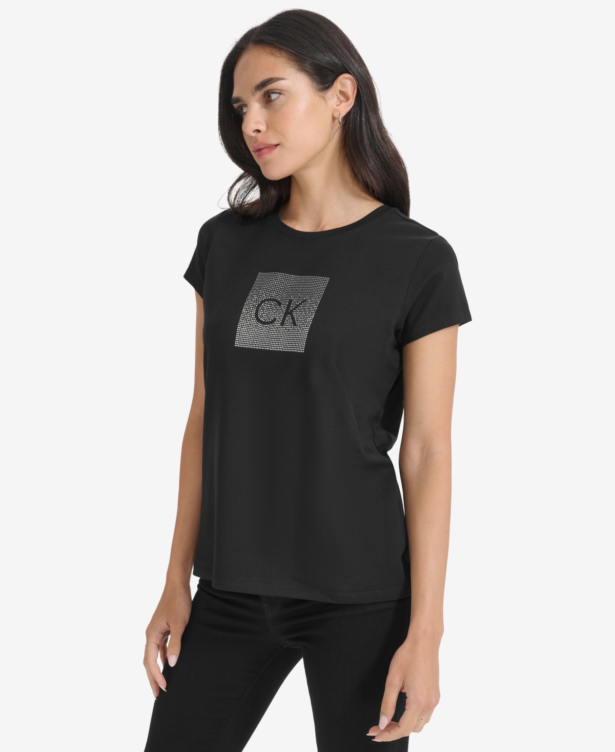 Calvin Klein Women's Metallic-Logo Crewneck T-Shirt
