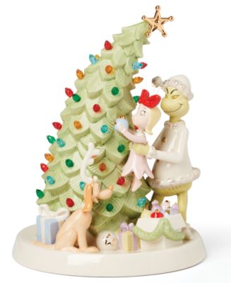 グリンチ クリスマスデコレーション 3フィート Lenox Grinch Decorates the Christmas Tree LED Figurine - Macy's