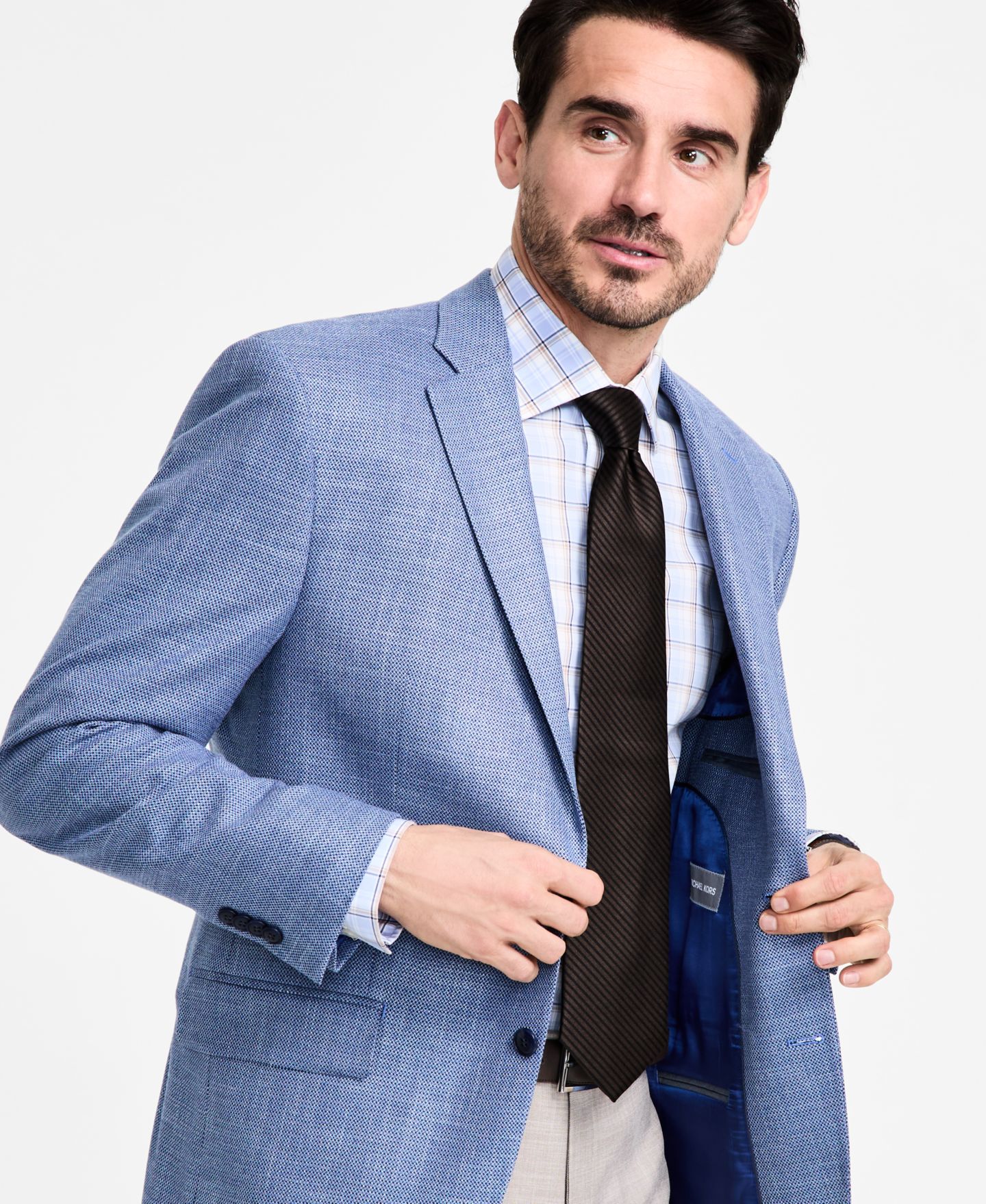 Мужской пиджак Michael Kors Classic-Fit Sport Coat, цвет: Синий / Белый — фото 2
