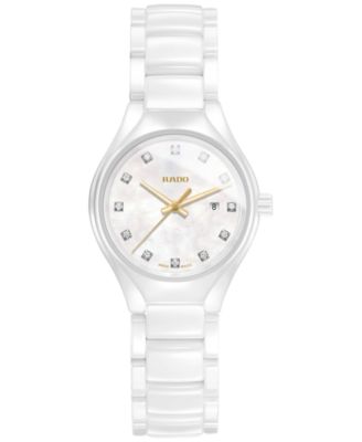 Rado - Women's Swiss True Diamond Accent White High-Tech Ceramic Bracelet Watch 30mm R27061902