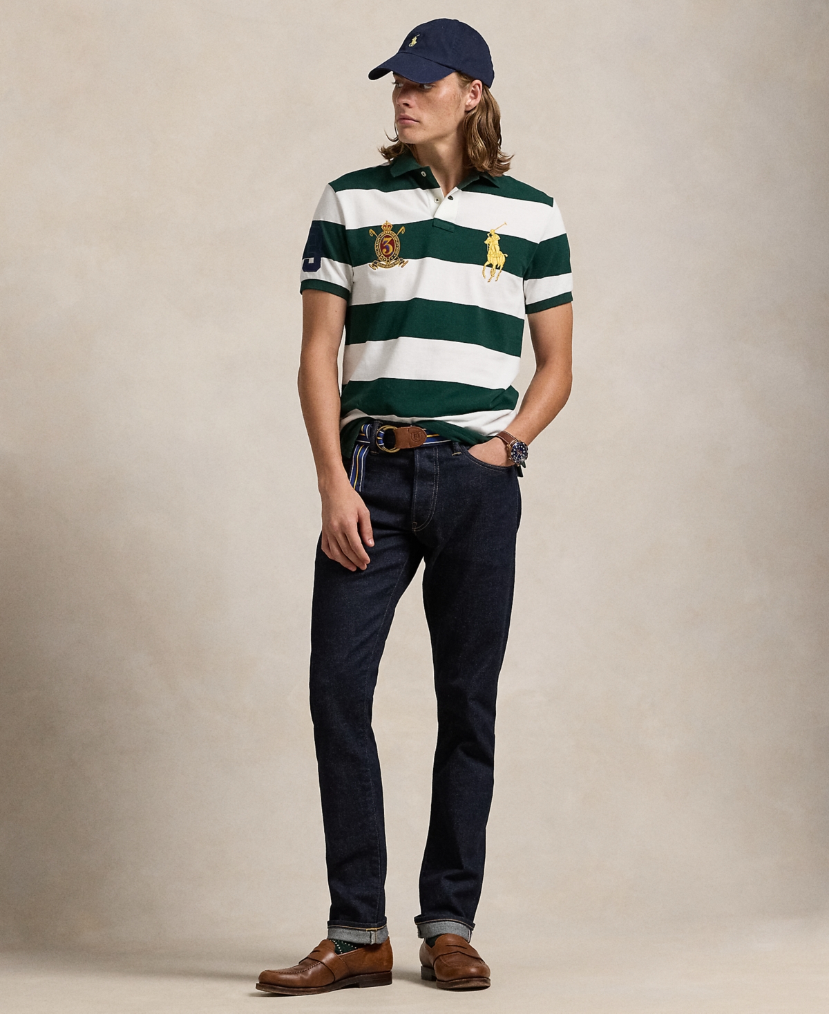 Polo Ralph Lauren Men's Custom Slim Fit Big Pony Crest Mesh Polo -white