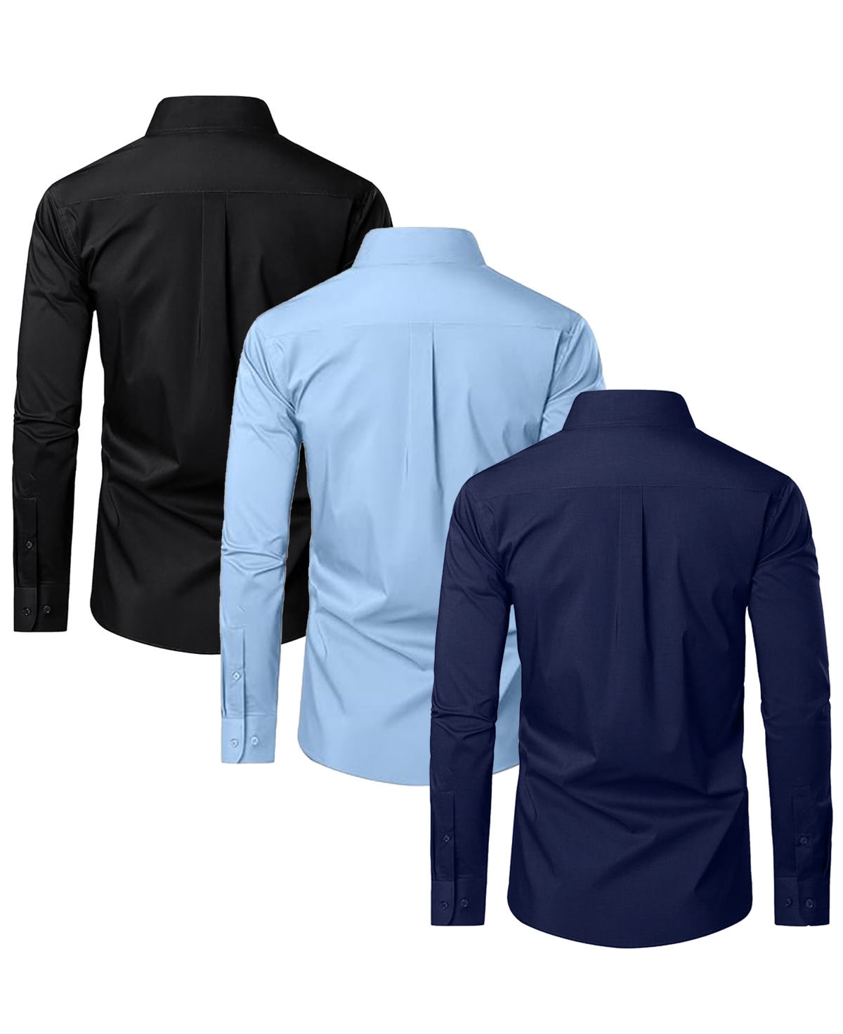 Blue Ice Men's Long Sleeve Classic Dress Shirt- 3 Pack - Black - Light Blue - Navy