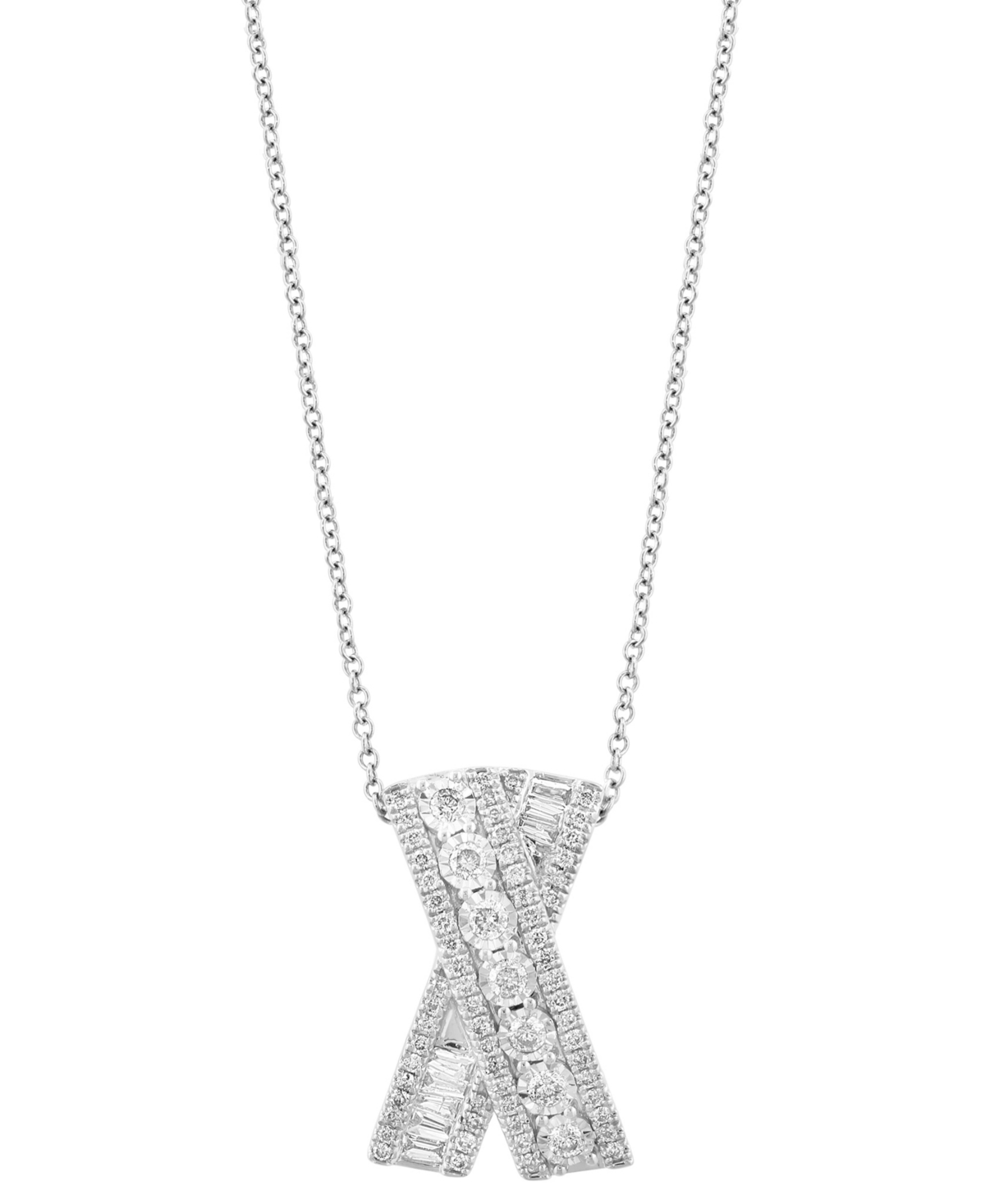 Effy Collection Effy Diamond Round & Baguette Crossover 18" Pendant Necklace (3/4 Ct. T.w.) In 14k White Gold In White Gold