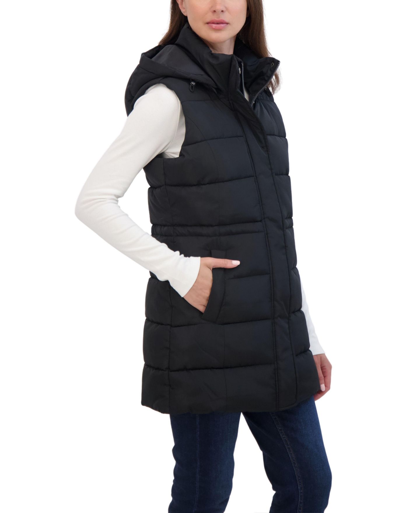 Женский жилет Sebby Collection Puffer Vest With Drawstring Waist, цвет: Чёрный — фото 2