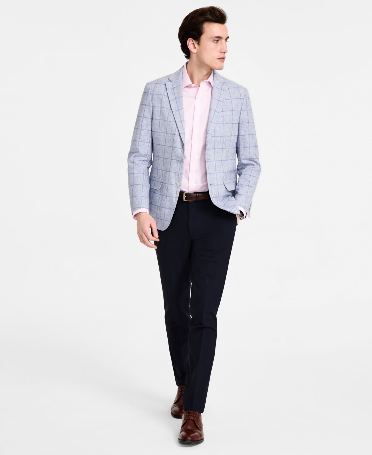 Мужской пиджак Tommy Hilfiger Modern-Fit Linen-Blend Windowpane Sport Coat, цвет: Синий — фото 4