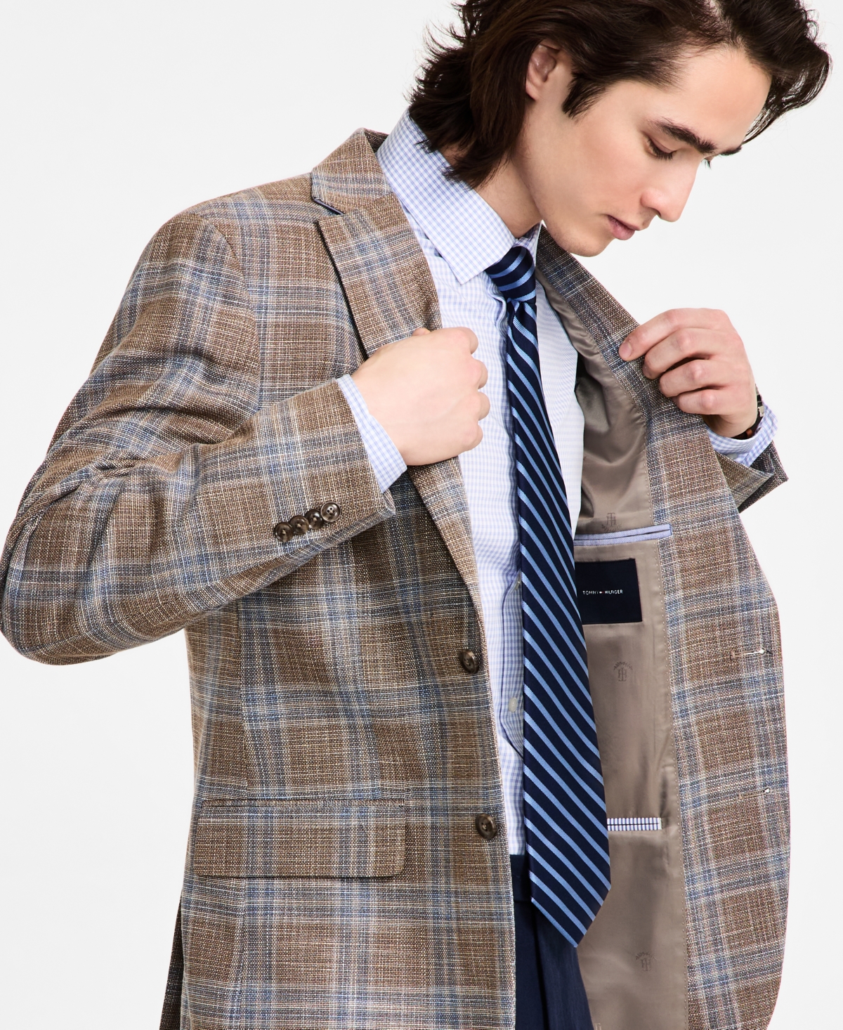 Tommy Hilfiger Men's Modern-fit Windowpane Plaid Sport Coat In Tan,blue