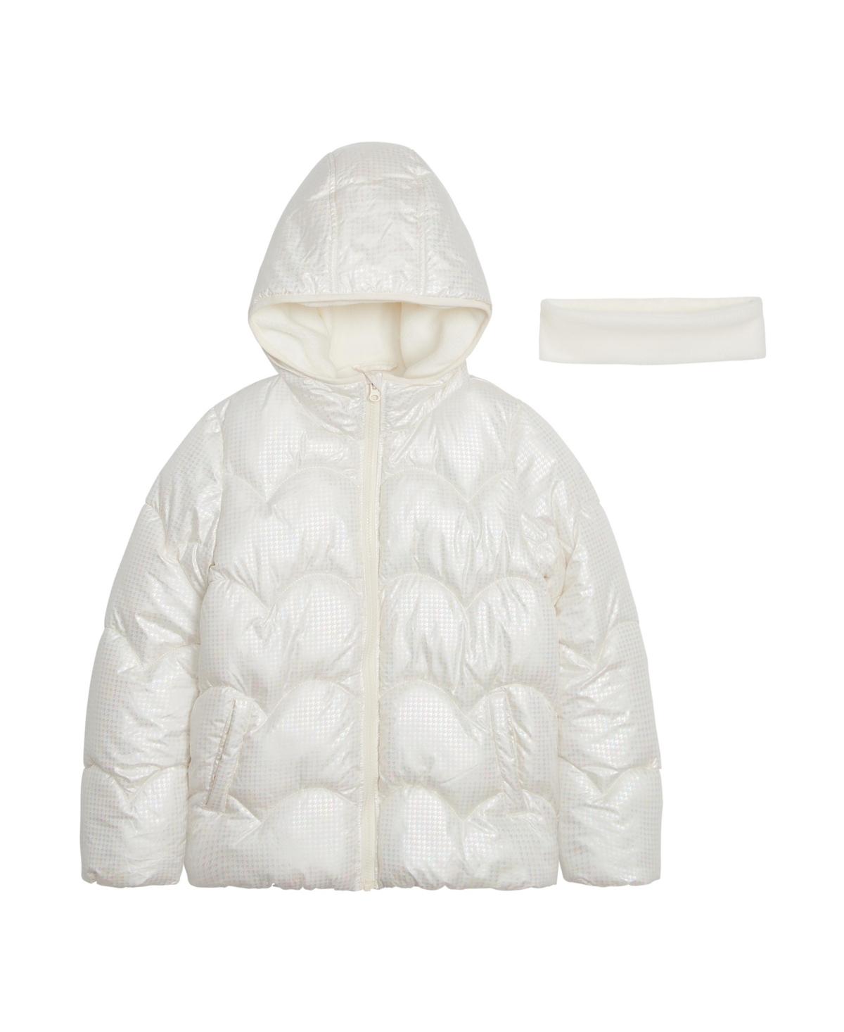 Shop Weathertamer Big Girls Iridescent Foil Puffer Jacket In Ivory