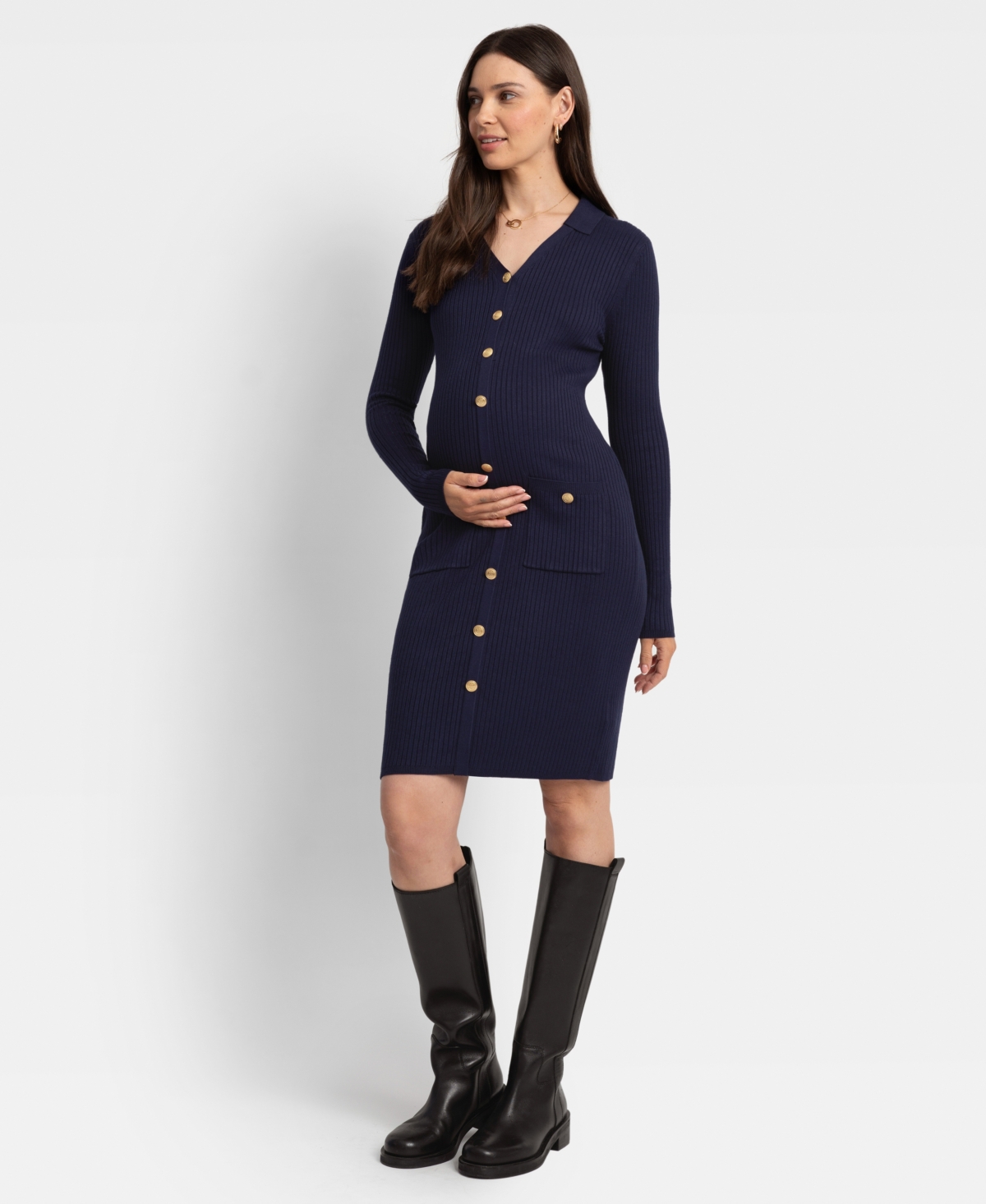 Shop Seraphine Women's Maternity Knee Length Knit Dress In Navy