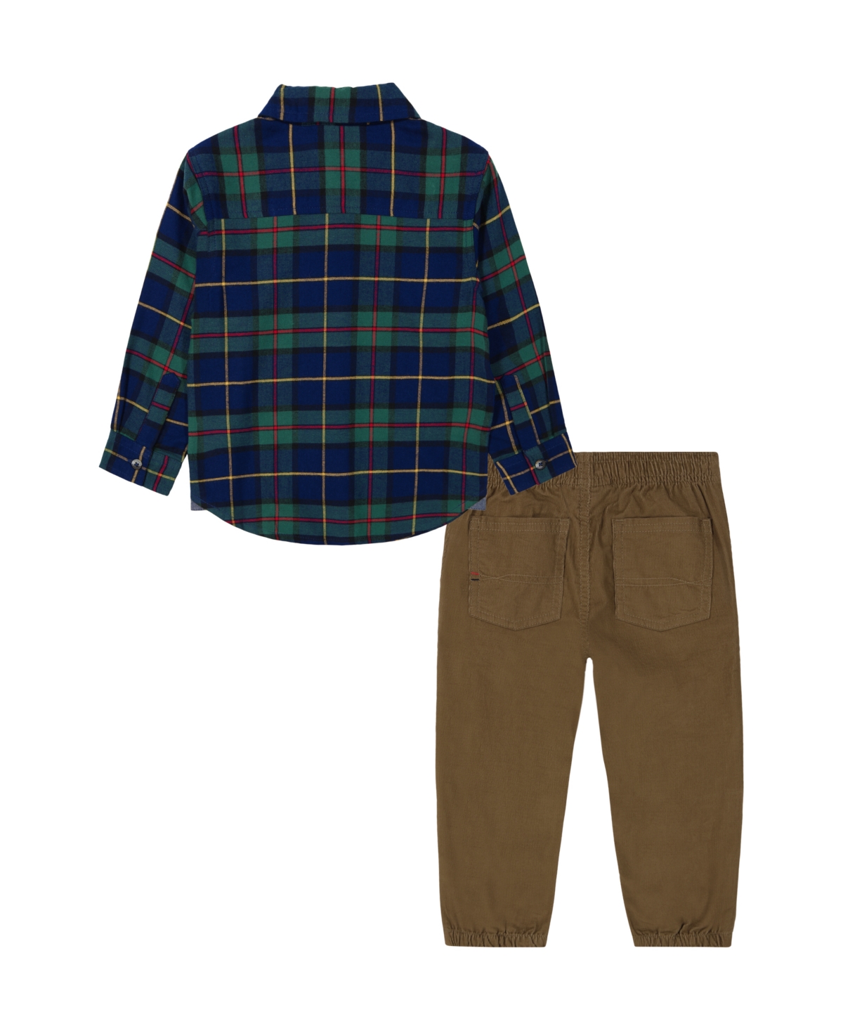 Tommy Hilfiger Toddler Boy Corduroy Trim Plaid Button-Front Shirt Prewashed Corduroy Jogger Pants -Ermine