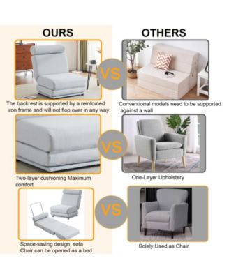 Foldable Sofa Bed with Pillow, Portable, Breathable Linen