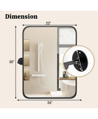 30 x 22 Inch Black Metal Framed Pivot Rectangle Wall-Mounted Mirror