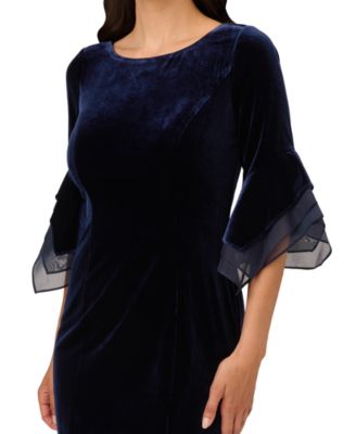 Women's Velvet Bell-Sleeve Mesh-Trim Dress