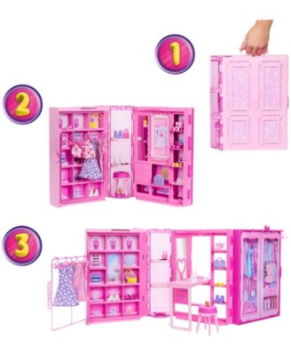 Dream Closet Toy Playset with Fashion Doll, Clothes, Accessories, 3-ft-Wide with 25+ Pieces