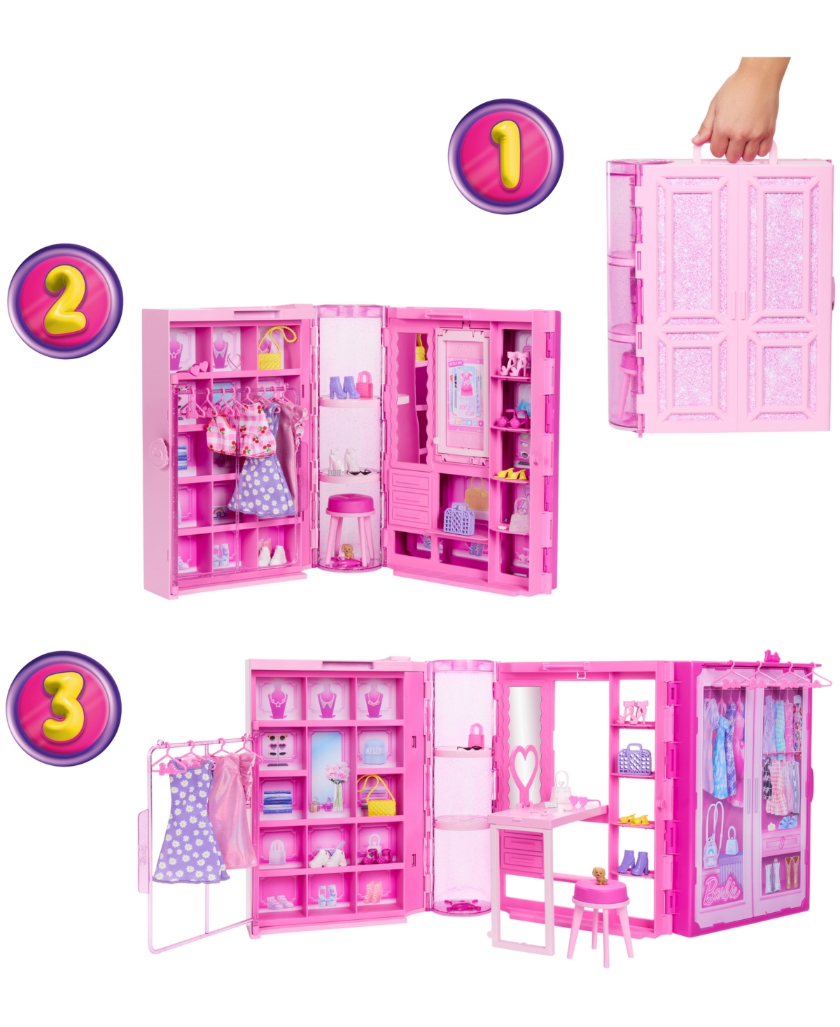 Barbie Dream Closet Toy Playset With Fashion Doll, Clothes, Accessories, 3-ft-wide With 25+ Pieces In Multi-color