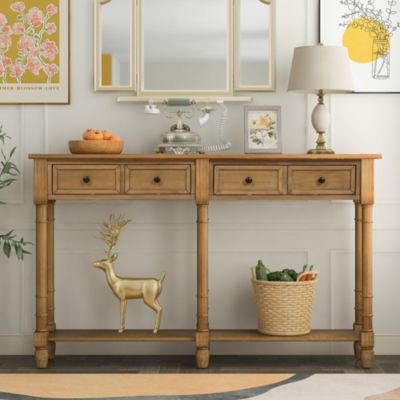 Simplie Fun Console Table Sofa Table Easy Assembly With Two Storage Drawers And Bottom Shelf