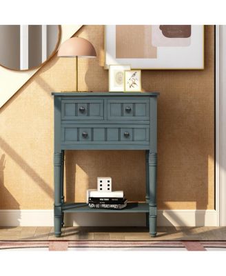 Simplie Fun Narrow Console Table, Slim Sofa Table With Three Storage Drawers And Bottom Shelf