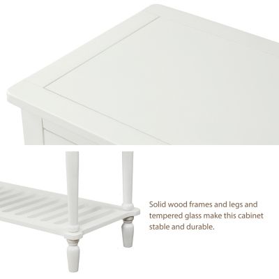 Sideboard Console Table With Bottom Shelf, Farmhouse Wood/Glass Buffet Storage Cabinet Living