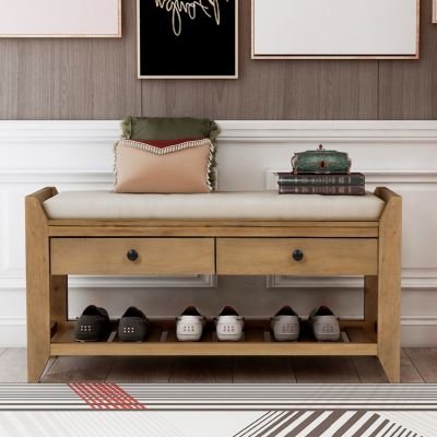 Multipurpose Entryway Bench with Cushioned Seat and Drawers