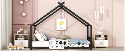 Streamdale Twin Size Metal House Bed, Black
