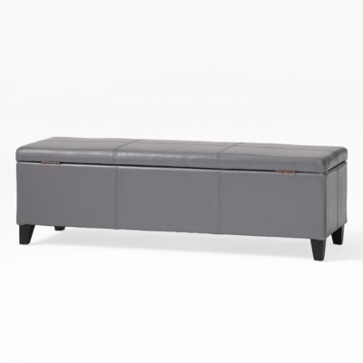 upholstered design with hidden storage is offered as a stylish storage ottoman