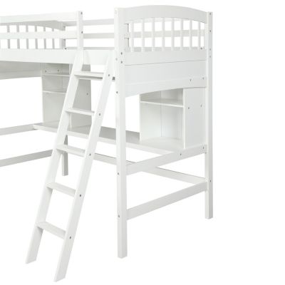 Streamdale Twin Size Loft Bed With Storage Shelves, Desk And Ladder