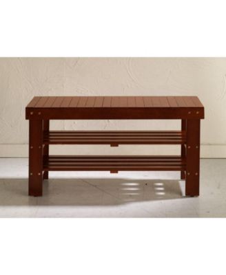 Pina Quality Solid Wood Shoe Bench, Cherry Finish