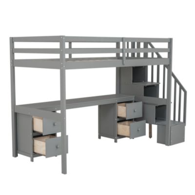 Streamdale White Loft Bed with Desk and Drawers - Twin