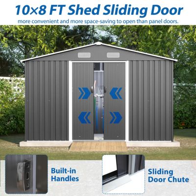 10x8FT Outdoor Storage Shed with Metal Base & Lockable Doors