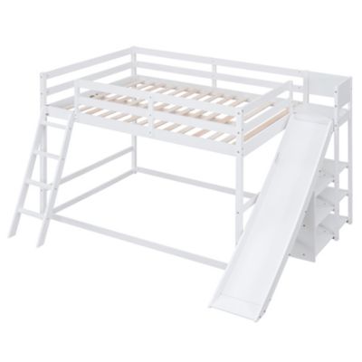 Full Over Full Bunk Bed With Ladder, Slide And Shelves