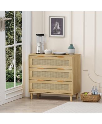 31.5"Oak 3-Drawer Rattan Storage Cabinet for Any Room