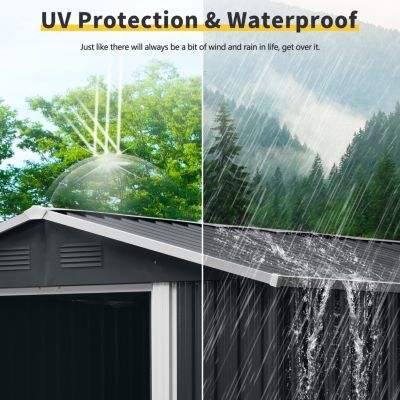 8FT x 6FT Outdoor Metal Storage Shed with Floor Base, Black