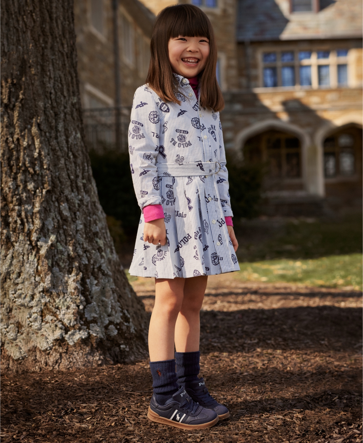 Polo Ralph Lauren Toddler and Little Girls Pleated Graphic Cotton Oxford Shirtdress