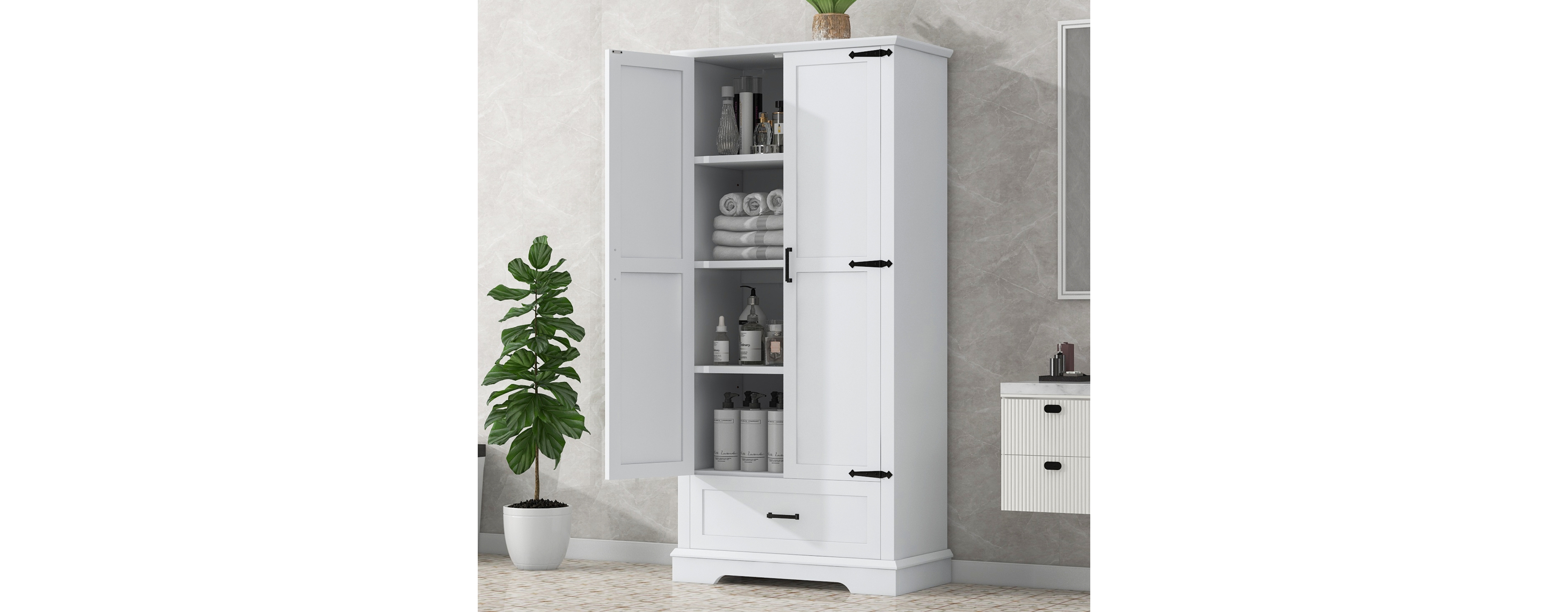 Tall Bathroom Cabinet with Adjustable Shelf and Drawer