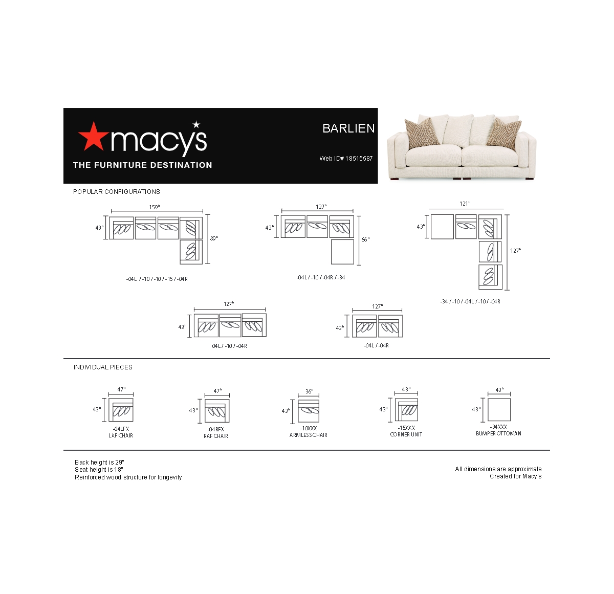 MACY'S BARLIEN FABRIC ACCENT CHAIR, CREATED FOR MACY'S 