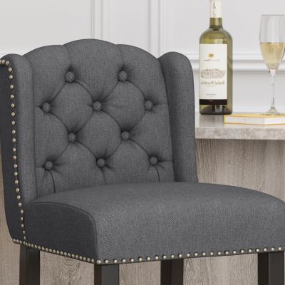 Sophisticated Upholstered Button-Tufted Wingback Barstools
