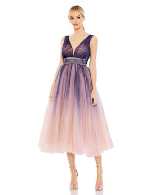 Mac Duggal Women's Ombre Sleeveless V Neck Midi Dress - Macy's