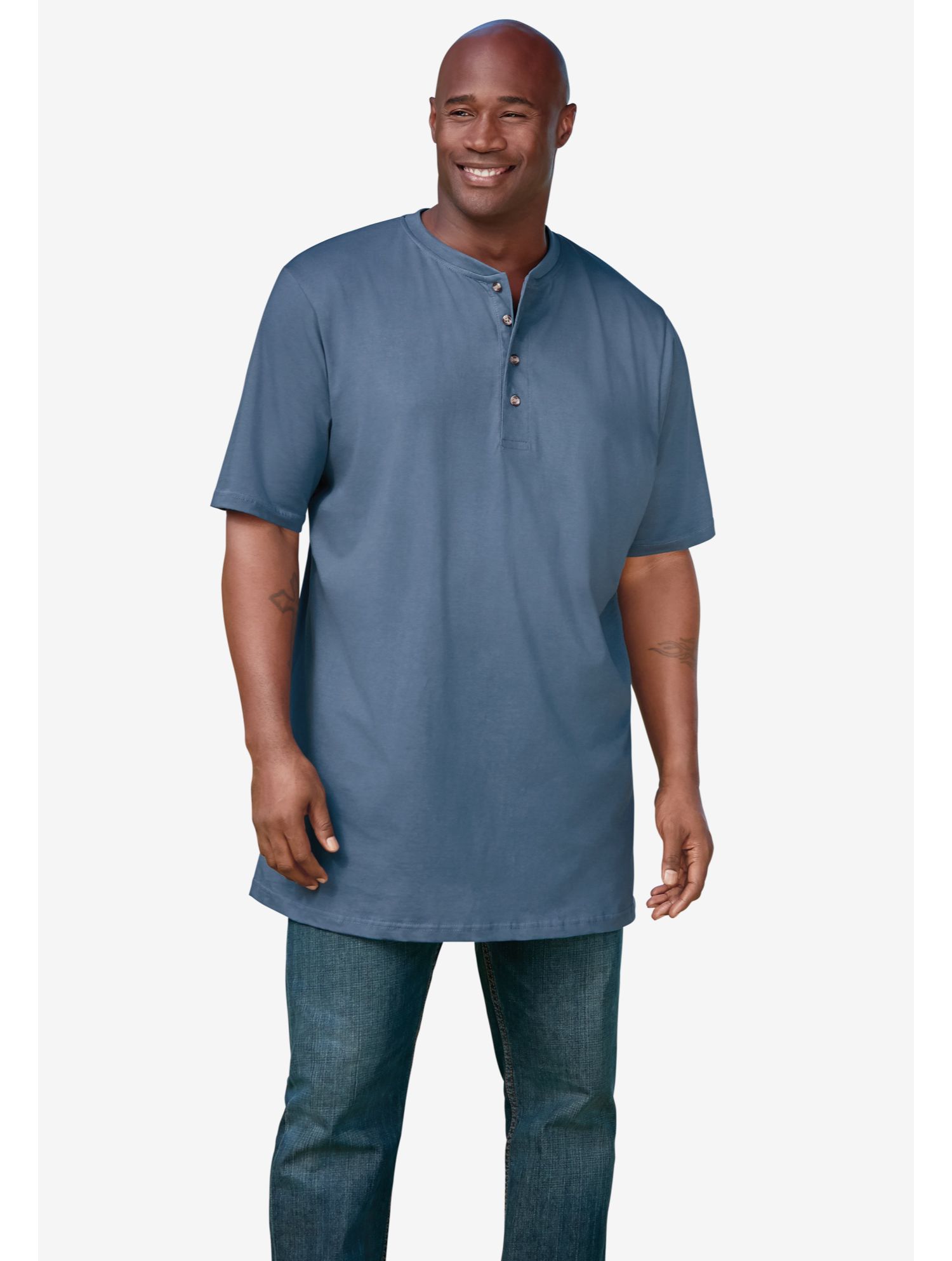 Men's by KingSize Heavyweight Longer-Length Short-Sleeve Henley Shirt