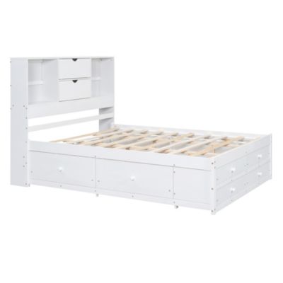 Streamdale Queen Size Platform Bed with Storage Headboard and 8 Drawers, White