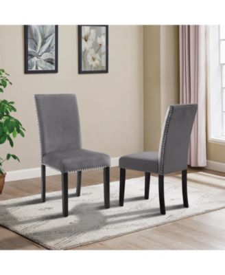 Contemporary Velvet Dining Chair with Nailhead Trim, Set of 2