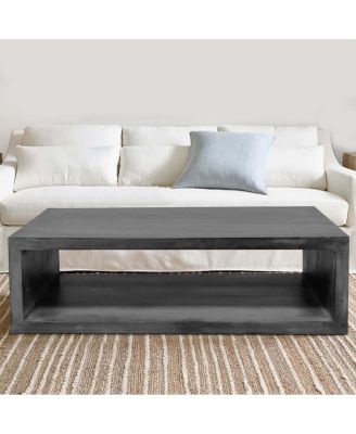 58" Cube Shaped Wooden Coffee Table With Open Bottom Shelf, Charcoal Gray